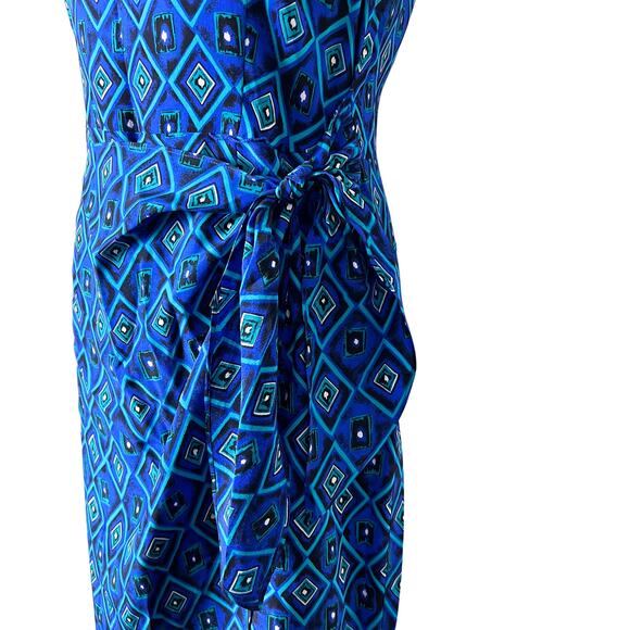 Spenser Jeremy 100% Silk Maxi Dress Blue Geometric Print Sleeveless Size 8 - Picture 3 of 7